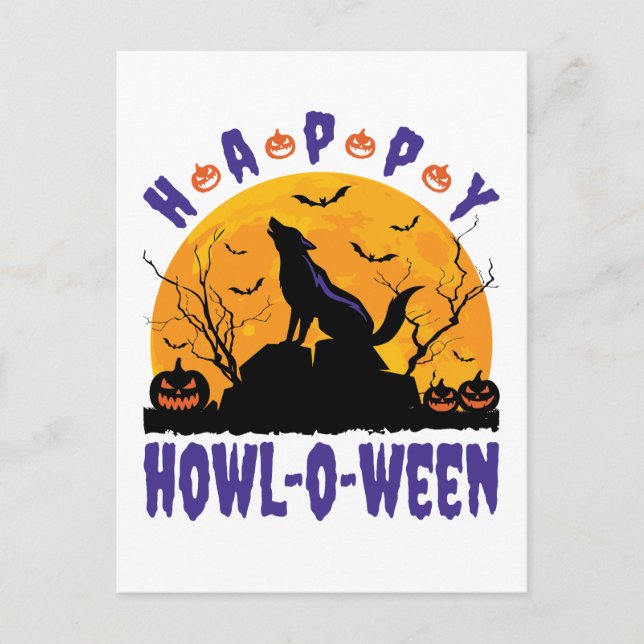 Happy Howl O Ween Halloween Howling Wolf Dog Postcard (Front)