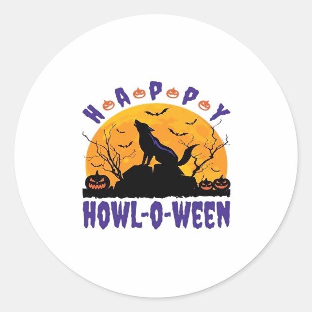 Happy Howl O Ween Howling Halloween Dog Essential  Classic Round Sticker (Front)