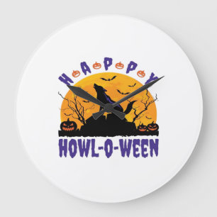 Happy Howl O Ween Howling Halloween Dog Essential  Large Clock