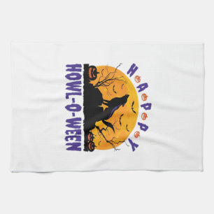 Happy Howl O Ween Howling Halloween Dog Essential  Tea Towel