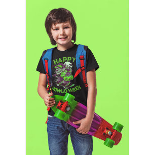 Happy Howl-o-ween Wolf Riding on Skateboard T-Shirt