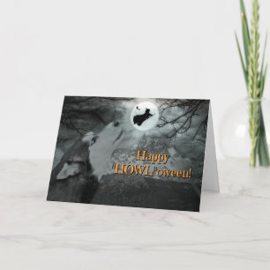 Happy "Howl"oween Husky Dog and Witch Card