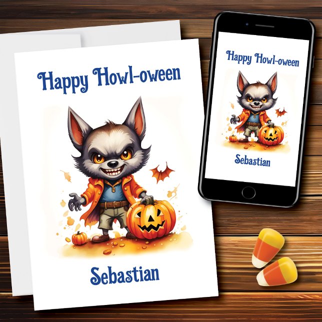 Happy Howl-oween Little Werewolf Card (Creator Uploaded)