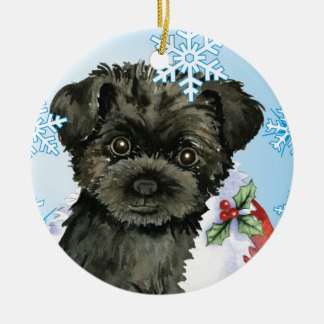 Happy Howliday Affenpinscher Ceramic Tree Decoration (Front)