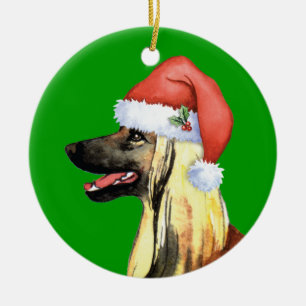 Happy Howliday Afghan Hound Ceramic Tree Decoration