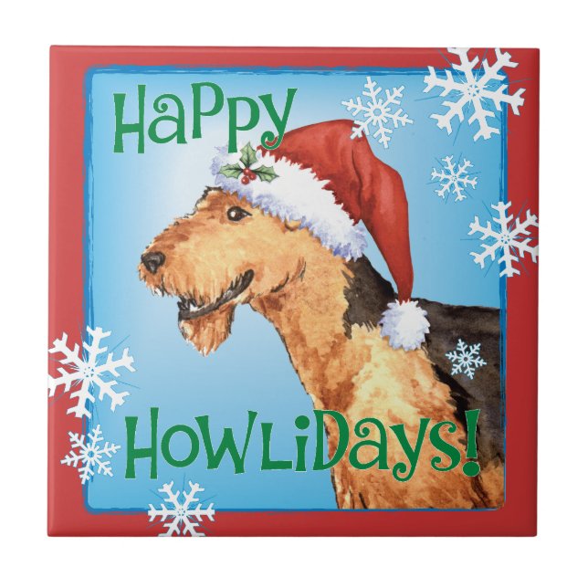 Happy Howliday Airedale Tile (Front)