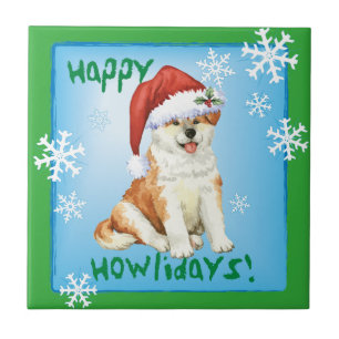 Happy Howliday Akita Tile