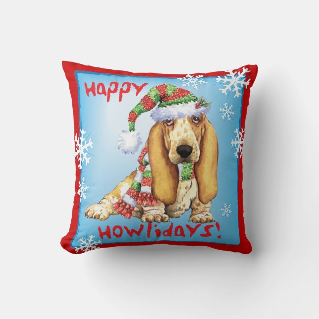 Happy Howliday Basset Cushion (Front)