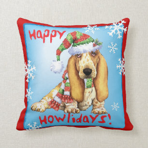 Happy Howliday Basset Cushion