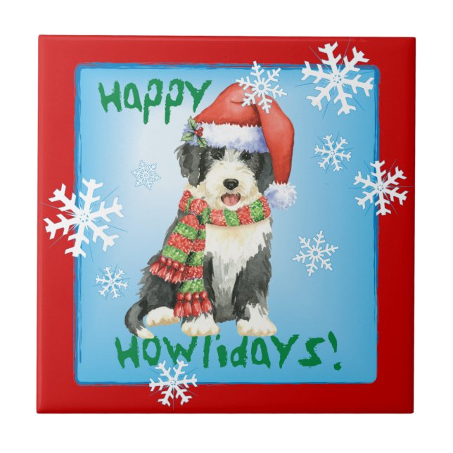 Happy Howliday Beardie Tile (Front)
