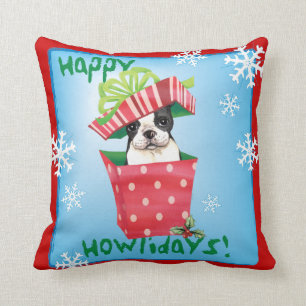 Happy Howliday Boston Terrier Cushion