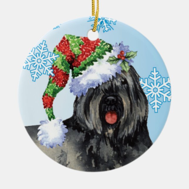 Happy Howliday Bouvier Ceramic Tree Decoration (Front)