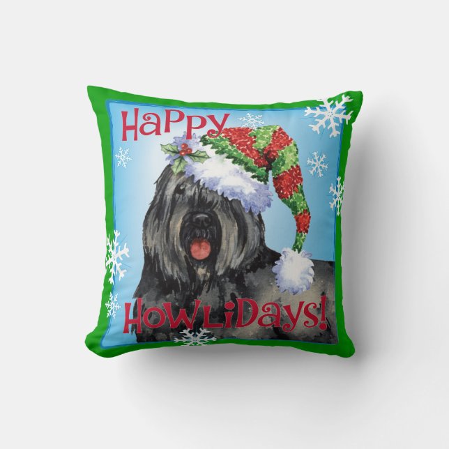 Happy Howliday Bouvier Cushion (Front)