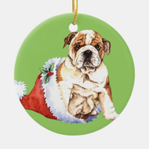 Happy Howliday Bulldog Ceramic Tree Decoration
