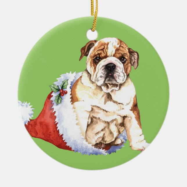Happy Howliday Bulldog Ceramic Tree Decoration (Front)