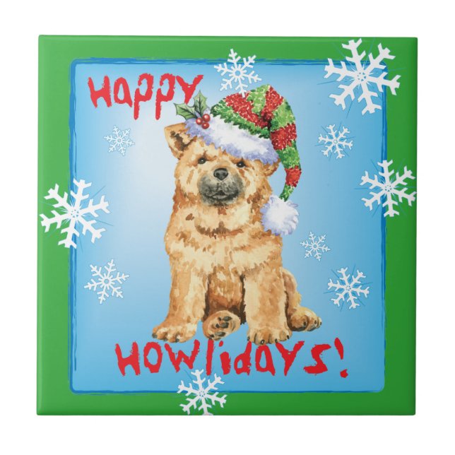 Happy Howliday Chow Chow Tile (Front)