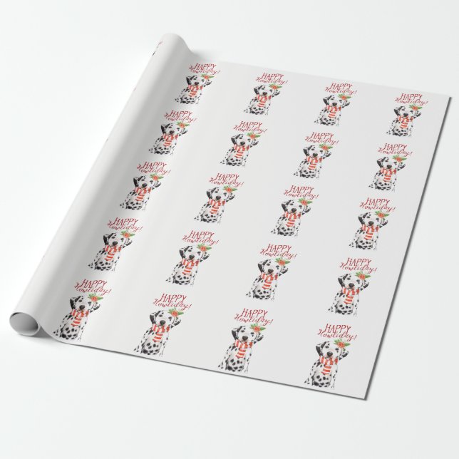 Happy Howliday christmas wrapping dalmation pet Wrapping Paper (Unrolled)