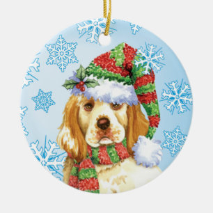 Happy Howliday Clumber Spaniel Ceramic Tree Decoration