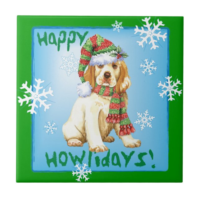 Happy Howliday Clumber Spaniel Tile (Front)