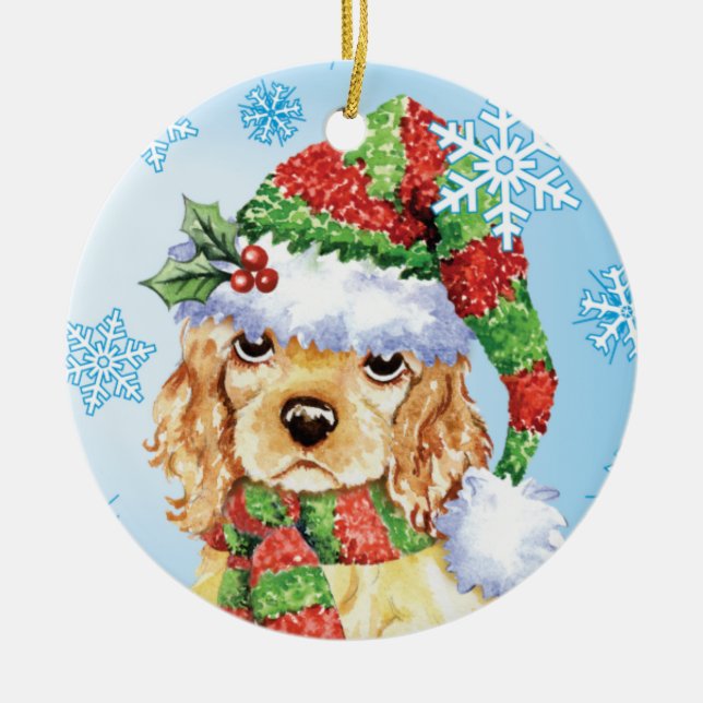 Happy Howliday Cocker Spaniel Ceramic Tree Decoration (Front)