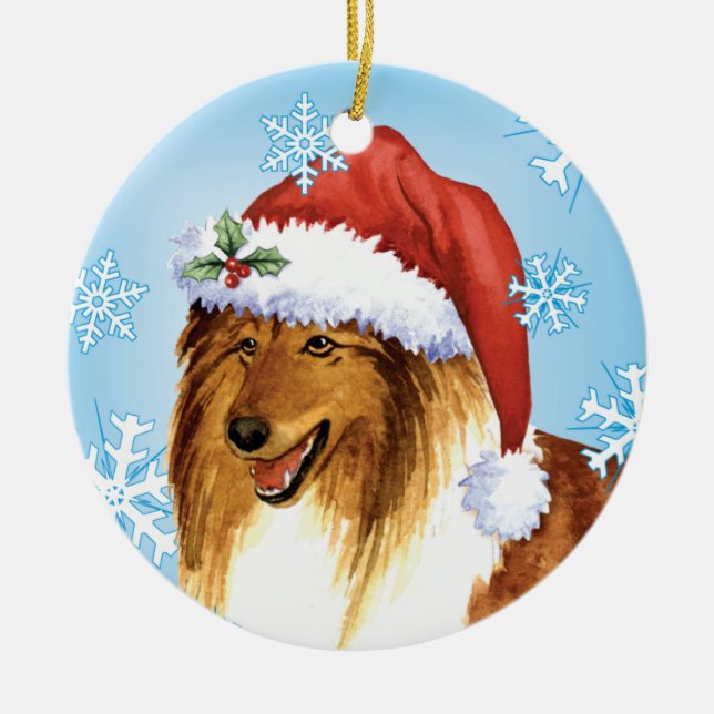 Happy Howliday Collie Ceramic Tree Decoration (Front)