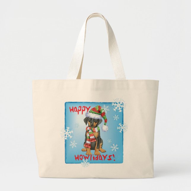 Happy Howliday Doberman Large Tote Bag (Front)
