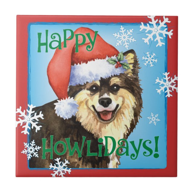 Happy Howliday Finnish Lapphund Tile (Front)