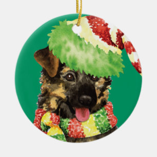 Happy Howliday German Shepherd Ceramic Tree Decoration