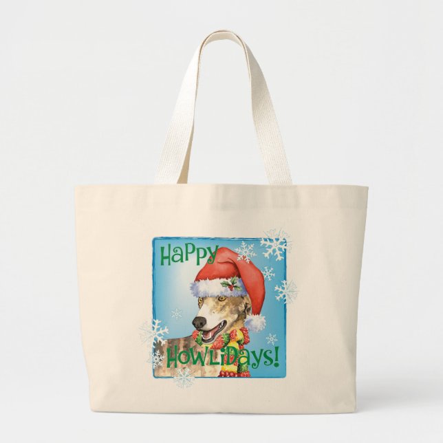 Happy Howliday Greyhound Large Tote Bag (Front)