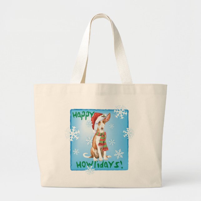 Happy Howliday Ibizan Hound Large Tote Bag (Front)