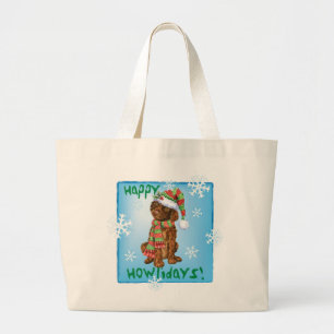 Happy Howliday Irish Water Spaniel Large Tote Bag