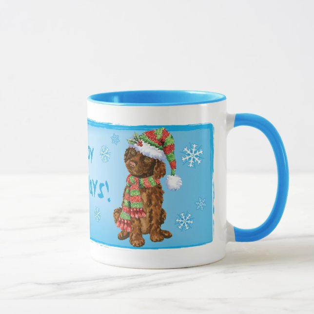 Happy Howliday Irish Water Spaniel Mug (Right)
