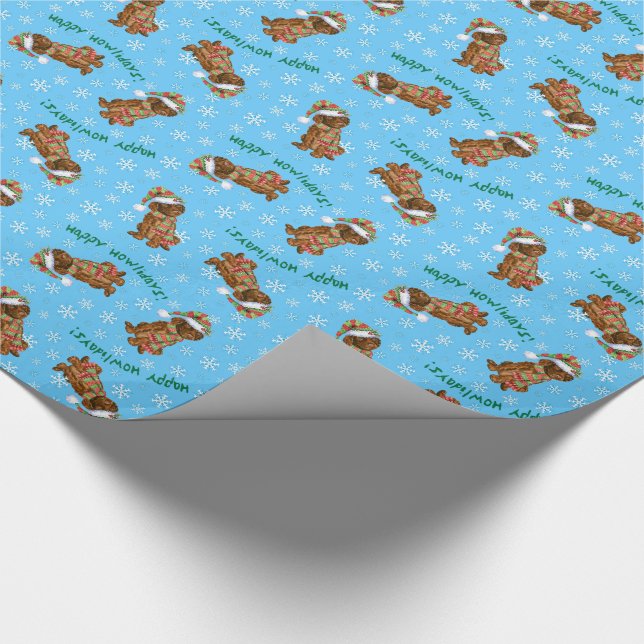 Happy Howliday Irish Water Spaniel Wrapping Paper (Corner)