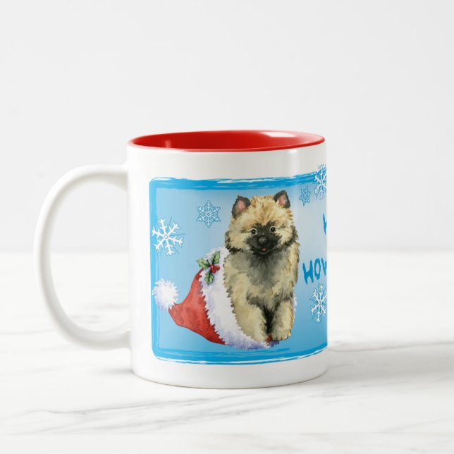Happy Howliday Keeshond Two-Tone Coffee Mug (Left)