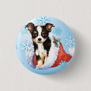 Happy Howliday Long Coat Chihuahua 3 Cm Round Badge