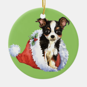 Happy Howliday Long Coat Chihuahua Ceramic Tree Decoration