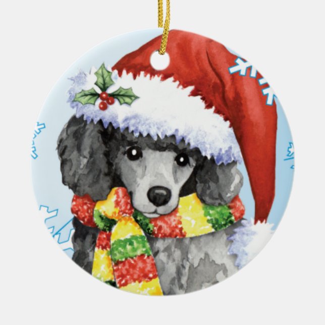 Happy Howliday Miniature Poodle Ceramic Tree Decoration (Front)