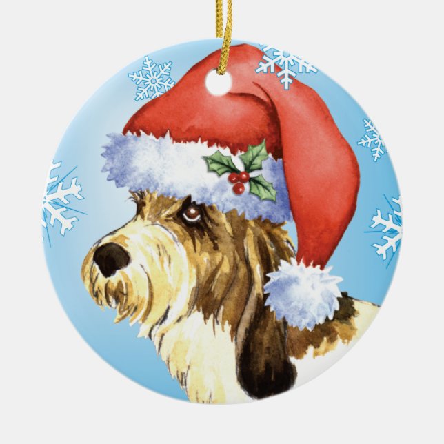 Happy Howliday PBGV Ceramic Tree Decoration (Front)