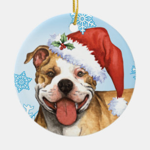 Happy Howliday Pit Bull Terrier Ceramic Tree Decoration