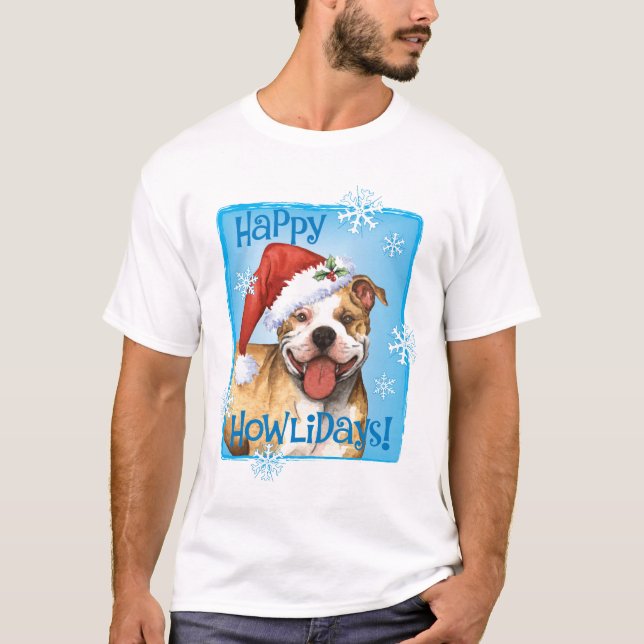 Happy Howliday Pit Bull Terrier T-Shirt (Front)