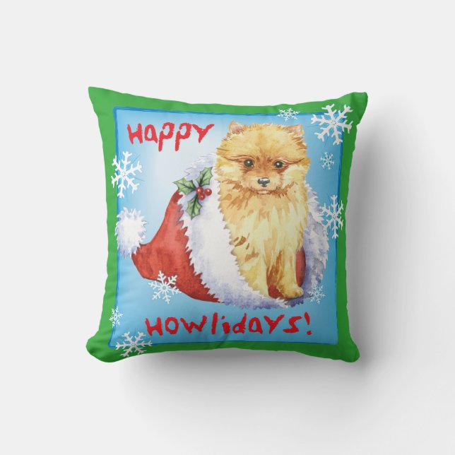 Happy Howliday Pomeranian Cushion (Front)