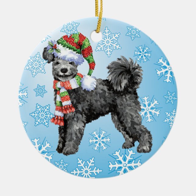 Happy Howliday Pumi Ceramic Tree Decoration (Front)