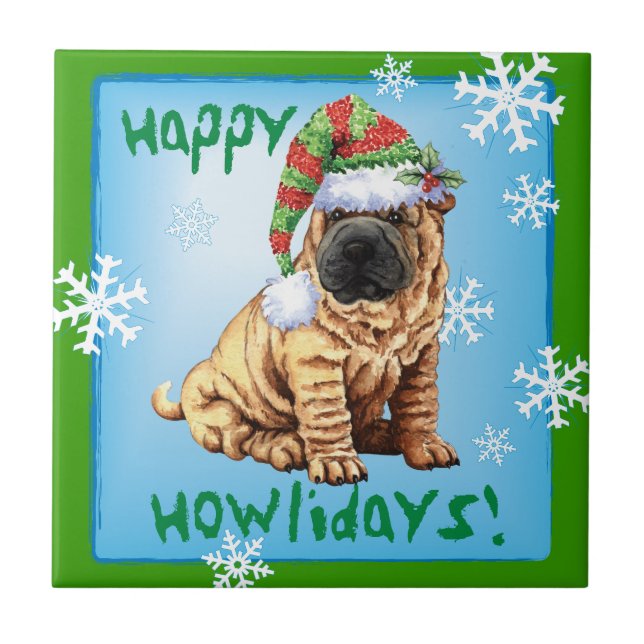 Happy Howliday Shar-Pei Tile (Front)