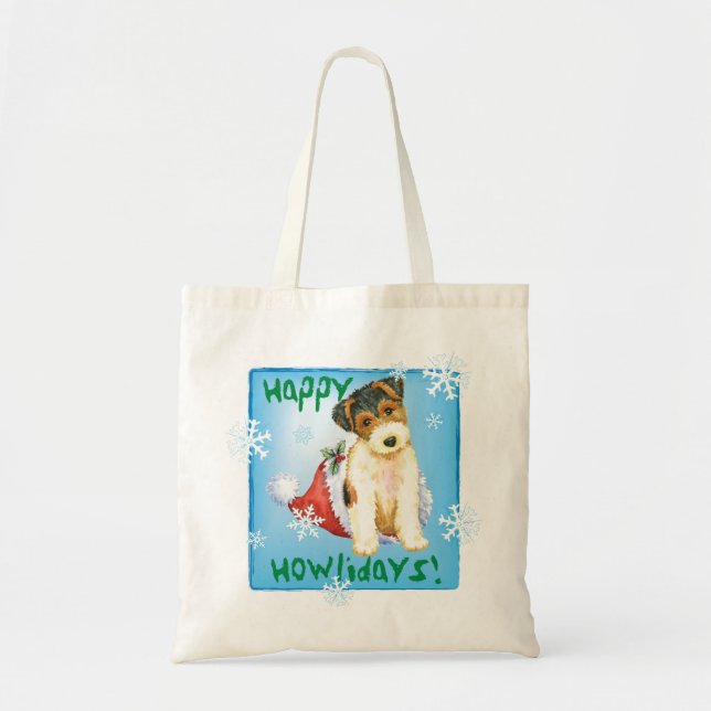 Happy Howliday Wire Fox Terrier Tote Bag (Front)