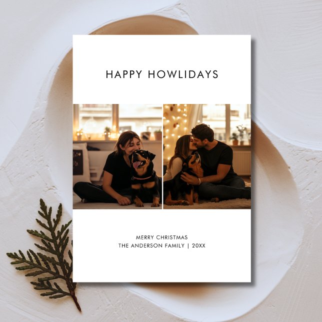 Happy Howlidays 2 Couple Photo With Dog Christmas Holiday Card (Creator Uploaded)