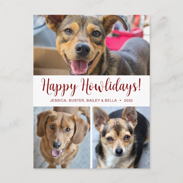 Happy Howlidays 3 Photo Holiday Postcard (Front)