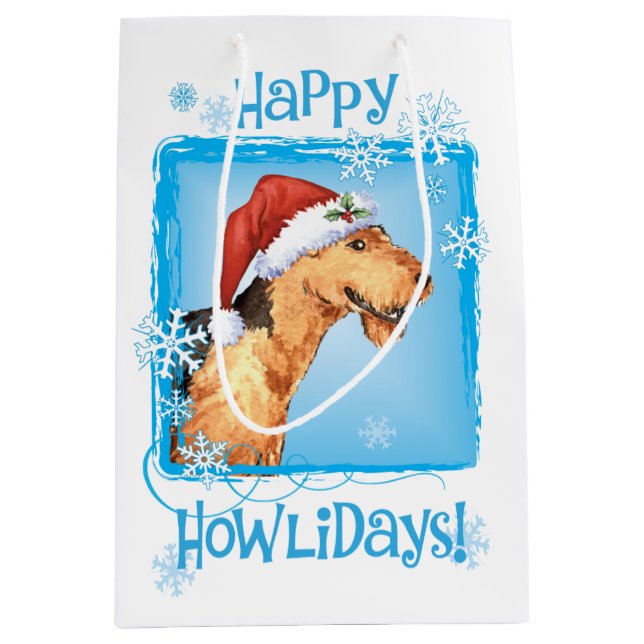 Happy Howlidays Airedale Medium Gift Bag (Front)
