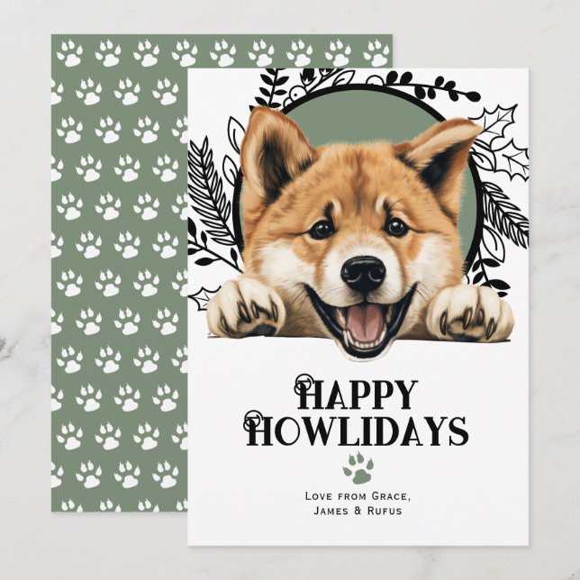 Happy Howlidays Akita Dog Christmas Holiday Card (Front/Back)