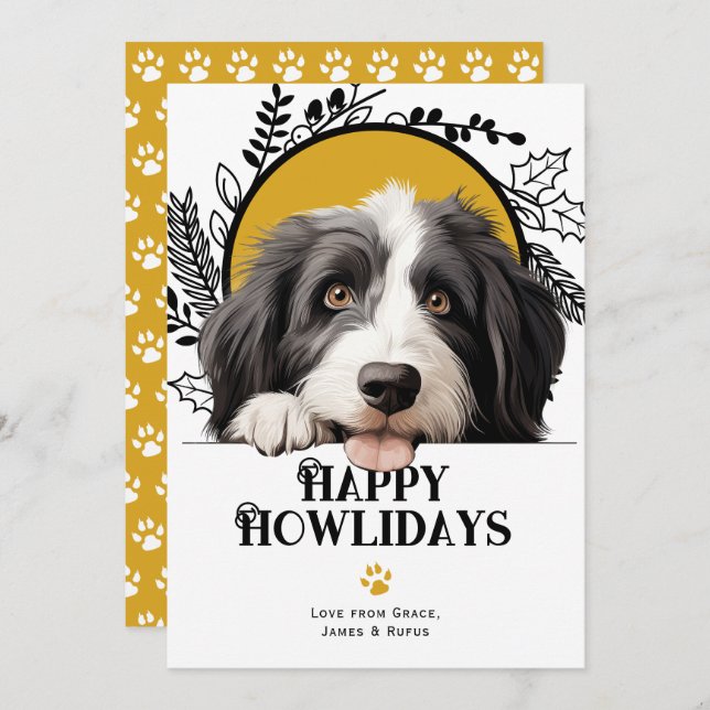 Happy Howlidays Bearded Collie Dog Christmas Holiday Card (Front/Back)