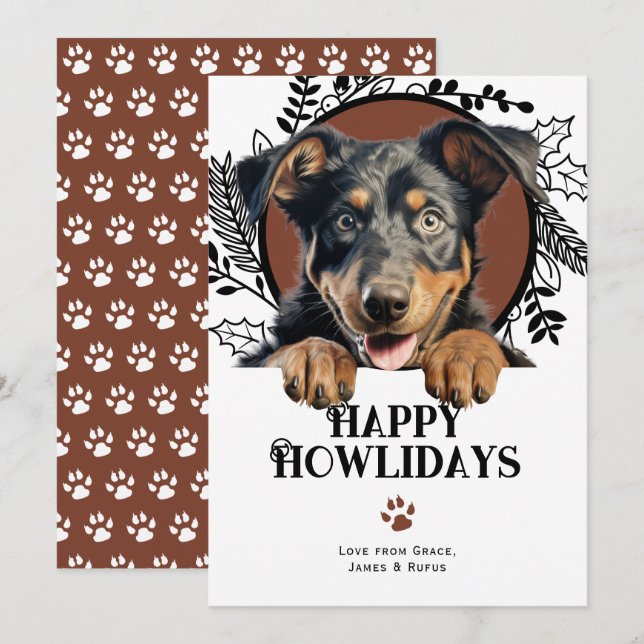 Happy Howlidays Beauceron Dog Christmas Holiday Card (Front/Back)